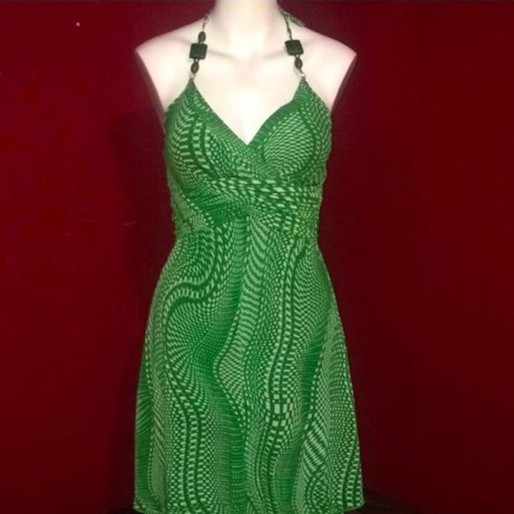 reposh! green dress, tie top with beads